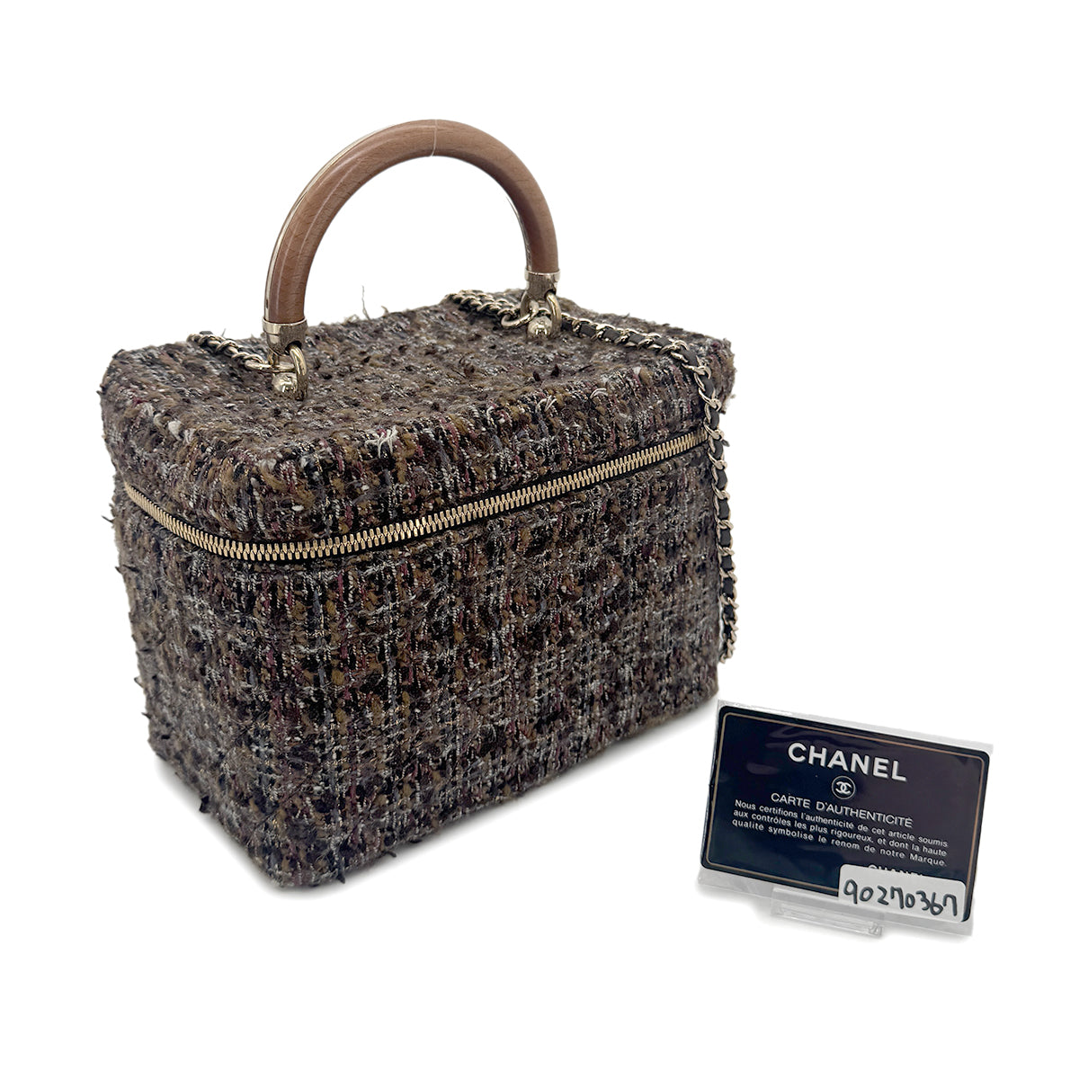 CHANEL VANITY HAND CHAIN SHOULDER BAG BROWN TWEED 90270367