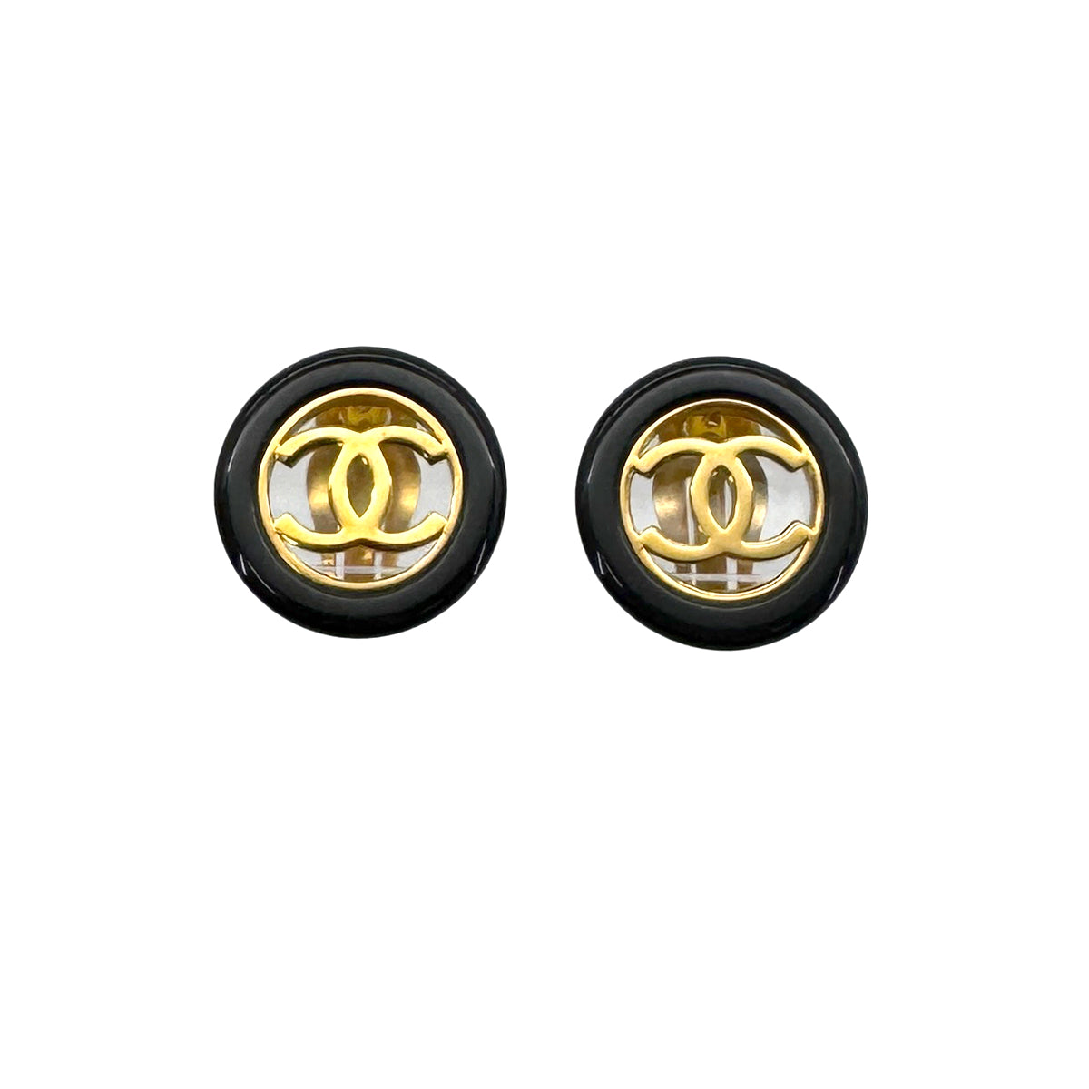 CHANEL VINTAGE EARRINGS ROUND COCOMARK BLACK ACCESSORY 97A 90270383