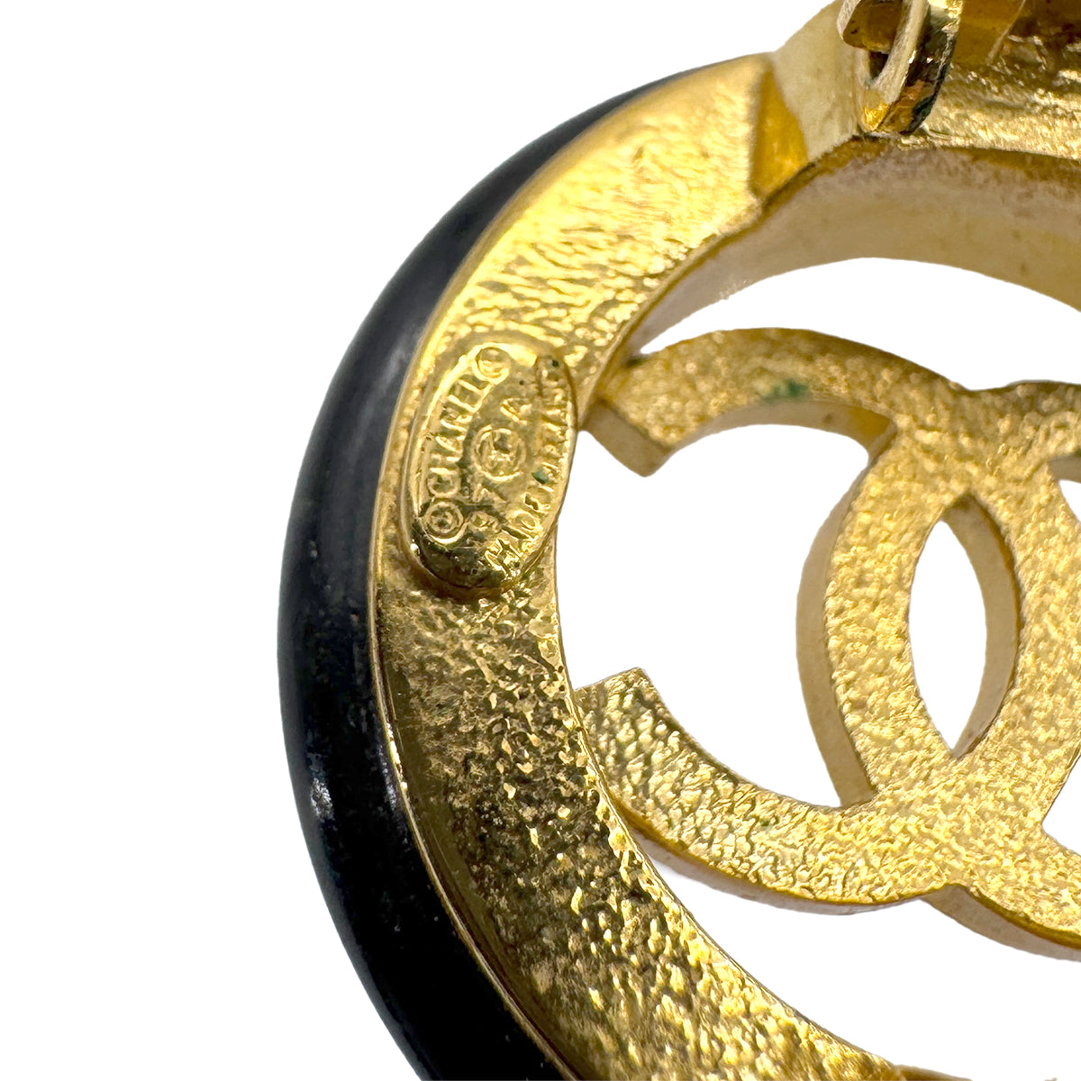 CHANEL VINTAGE EARRINGS ROUND COCOMARK BLACK ACCESSORY 97A 90270383