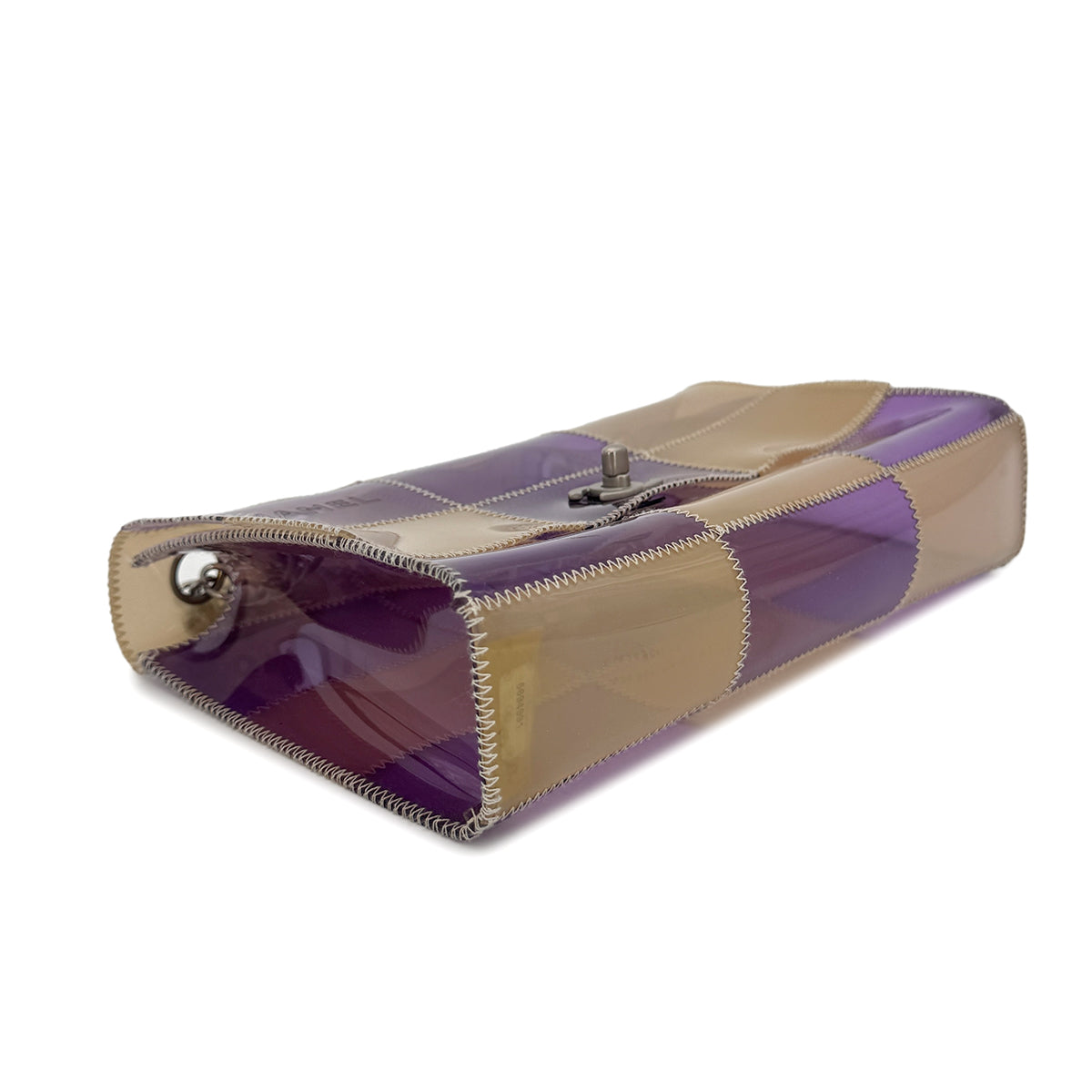 CHANEL VINTAGE CHOCOLATE BAR CHAIN SHOULDER BAG PURPLE BEIGE VINYL 90270388