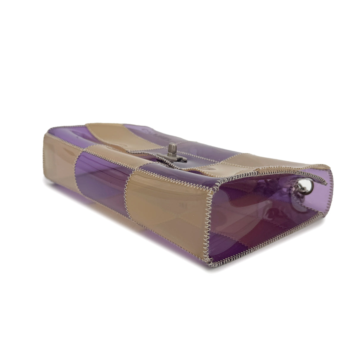 CHANEL VINTAGE CHOCOLATE BAR CHAIN SHOULDER BAG PURPLE BEIGE VINYL 90270388