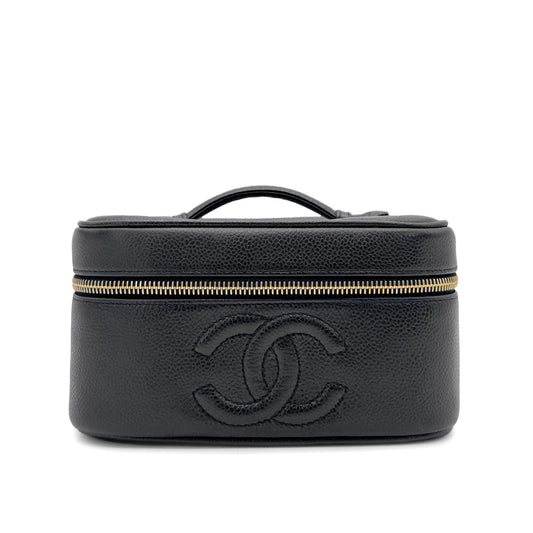 CHANEL VINTAGE VANITY HAND BAG BLACK CAVIAR SKIN 90270395