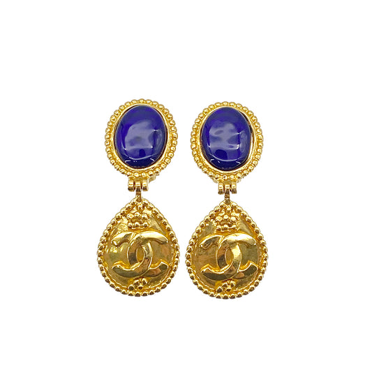 CHANEL VINTAGE EARRINGS COCOMARK COLOR STONE SWING ACCESSORY 96A 90270769