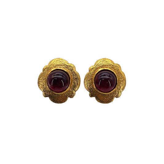 CHANEL VINTAGE EARRINGS COLOR STONE FLOWER MOTIF ACCESSORY 25 90270770