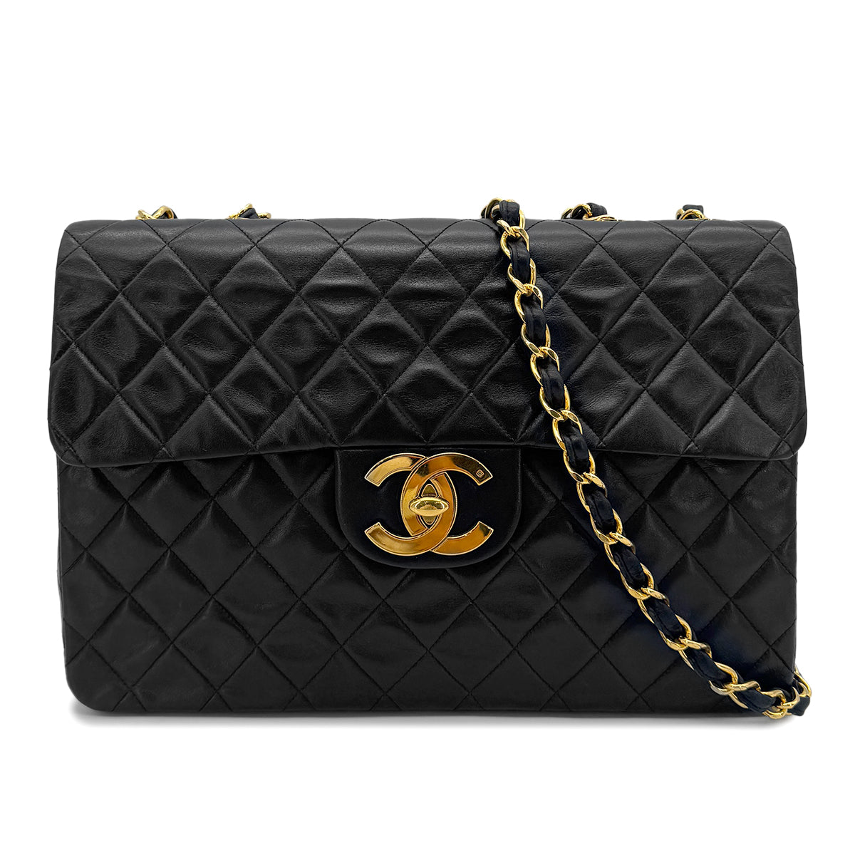 CHANEL VINTAGE BIG COCO MATELASSE CHAIN SHOULDER BAG BLACK LAMB SKIN 90270785