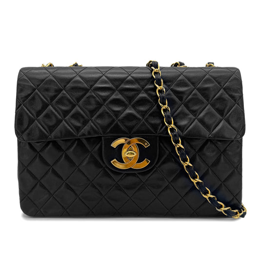 CHANEL VINTAGE BIG COCO MATELASSE CHAIN SHOULDER BAG BLACK LAMB SKIN 90270785