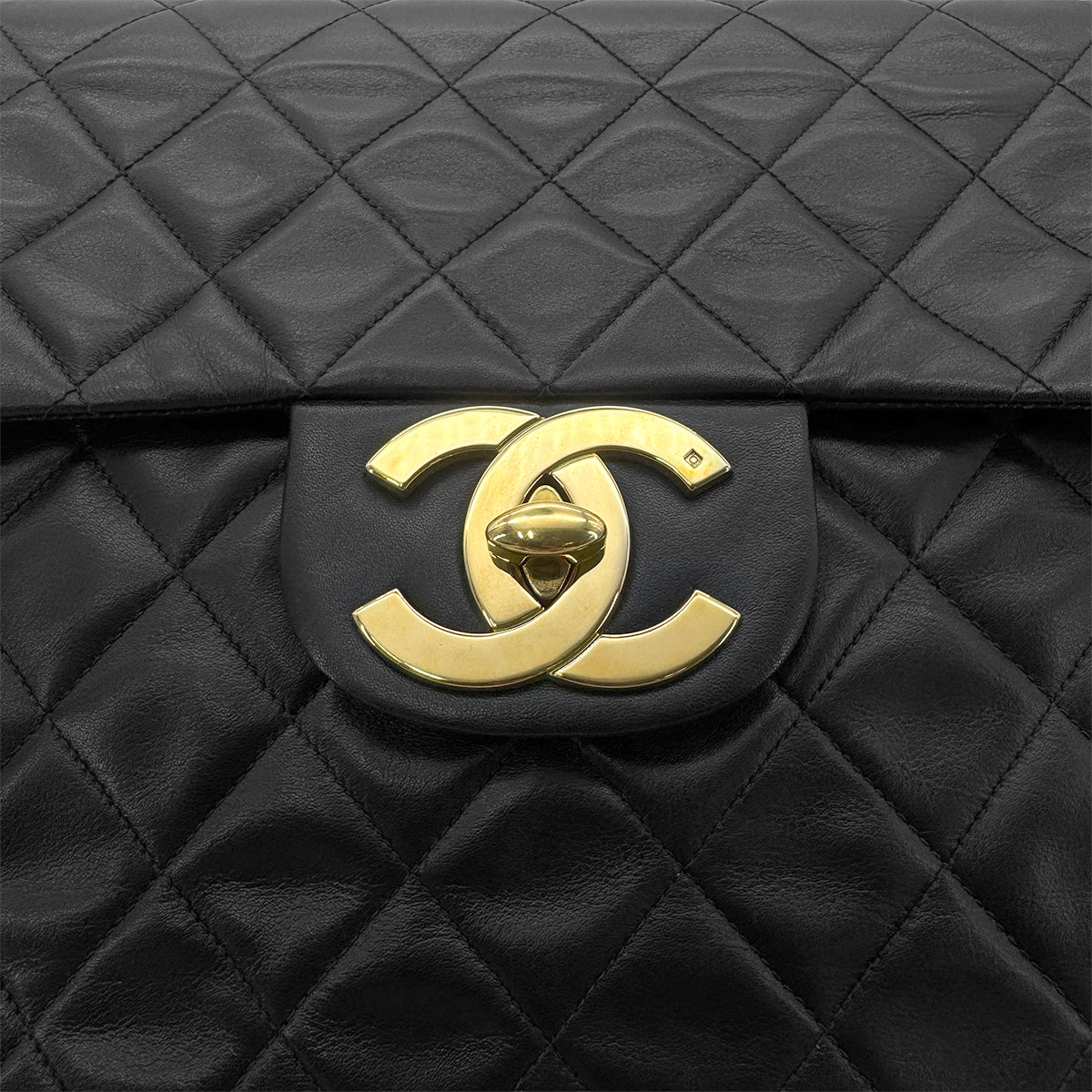 CHANEL VINTAGE BIG COCO MATELASSE CHAIN SHOULDER BAG BLACK LAMB SKIN 90270785