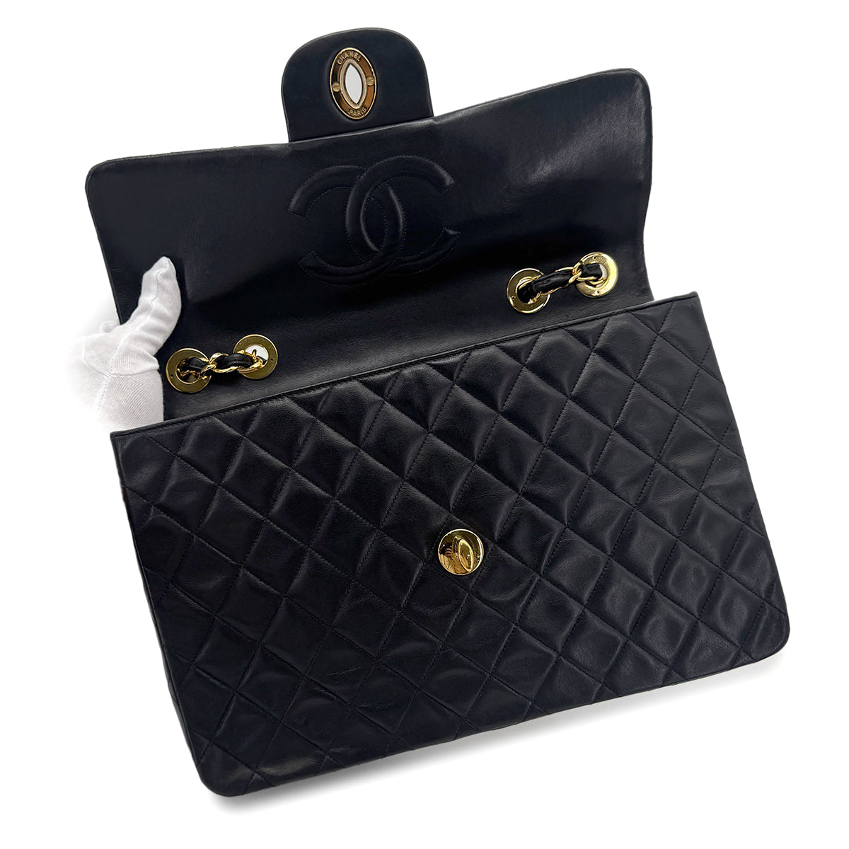 CHANEL VINTAGE BIG COCO MATELASSE CHAIN SHOULDER BAG BLACK LAMB SKIN 90270785