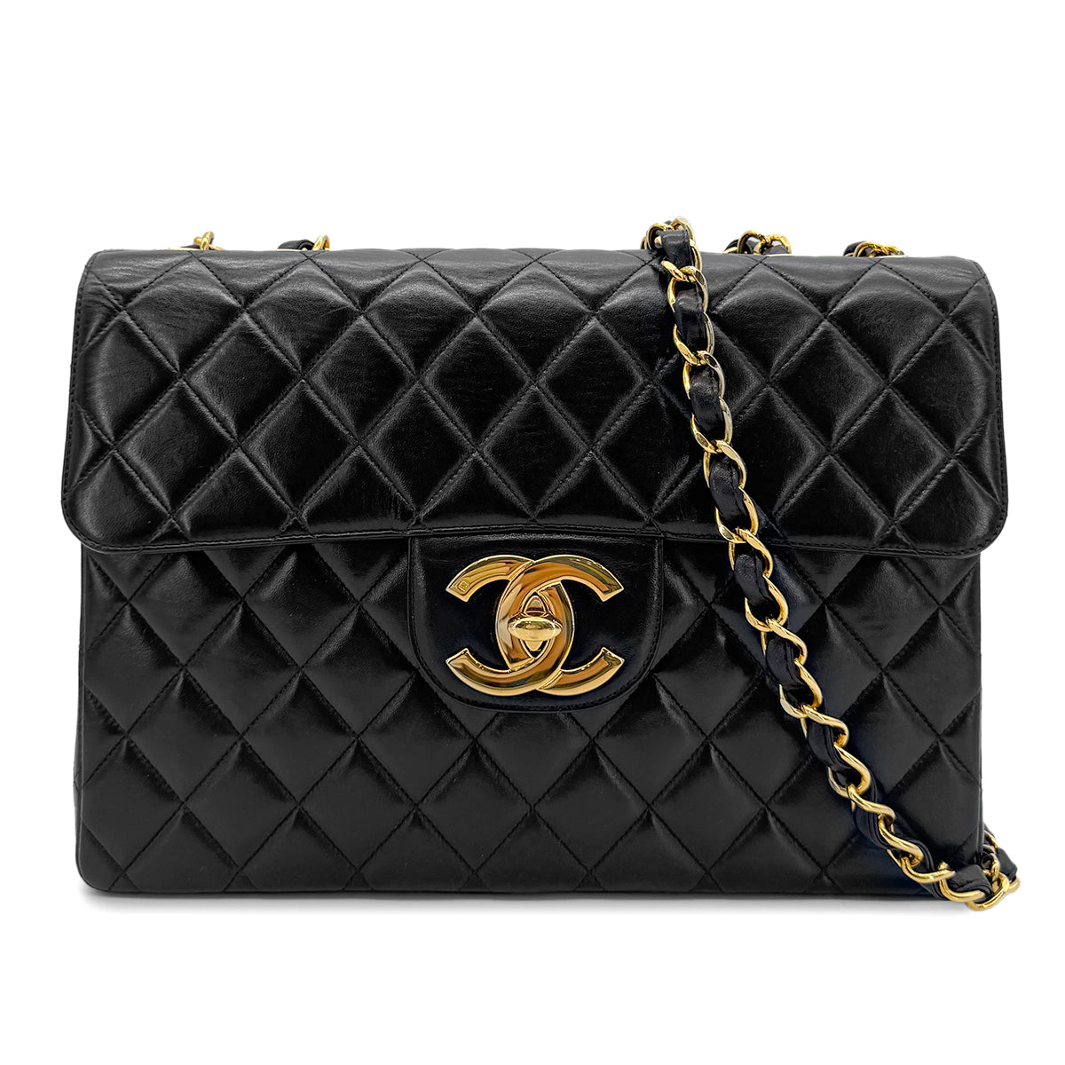 CHANEL VINTAGE BIG COCO MATELASSE CHAIN SHOULDER BAG BLACK LAMB SKIN 90270786