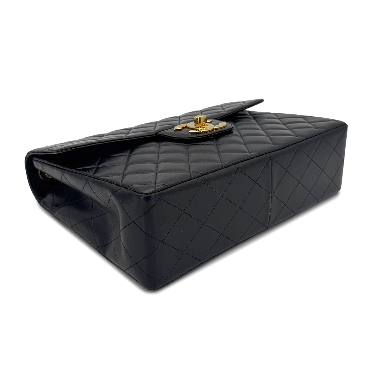 CHANEL VINTAGE BIG COCO MATELASSE CHAIN SHOULDER BAG BLACK LAMB SKIN 90270786