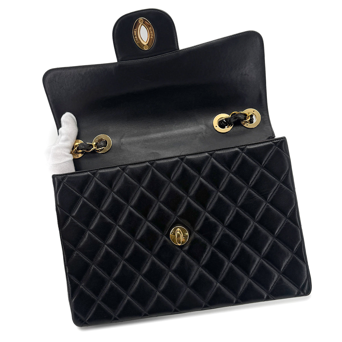 CHANEL VINTAGE BIG COCO MATELASSE CHAIN SHOULDER BAG BLACK LAMB SKIN 90270786