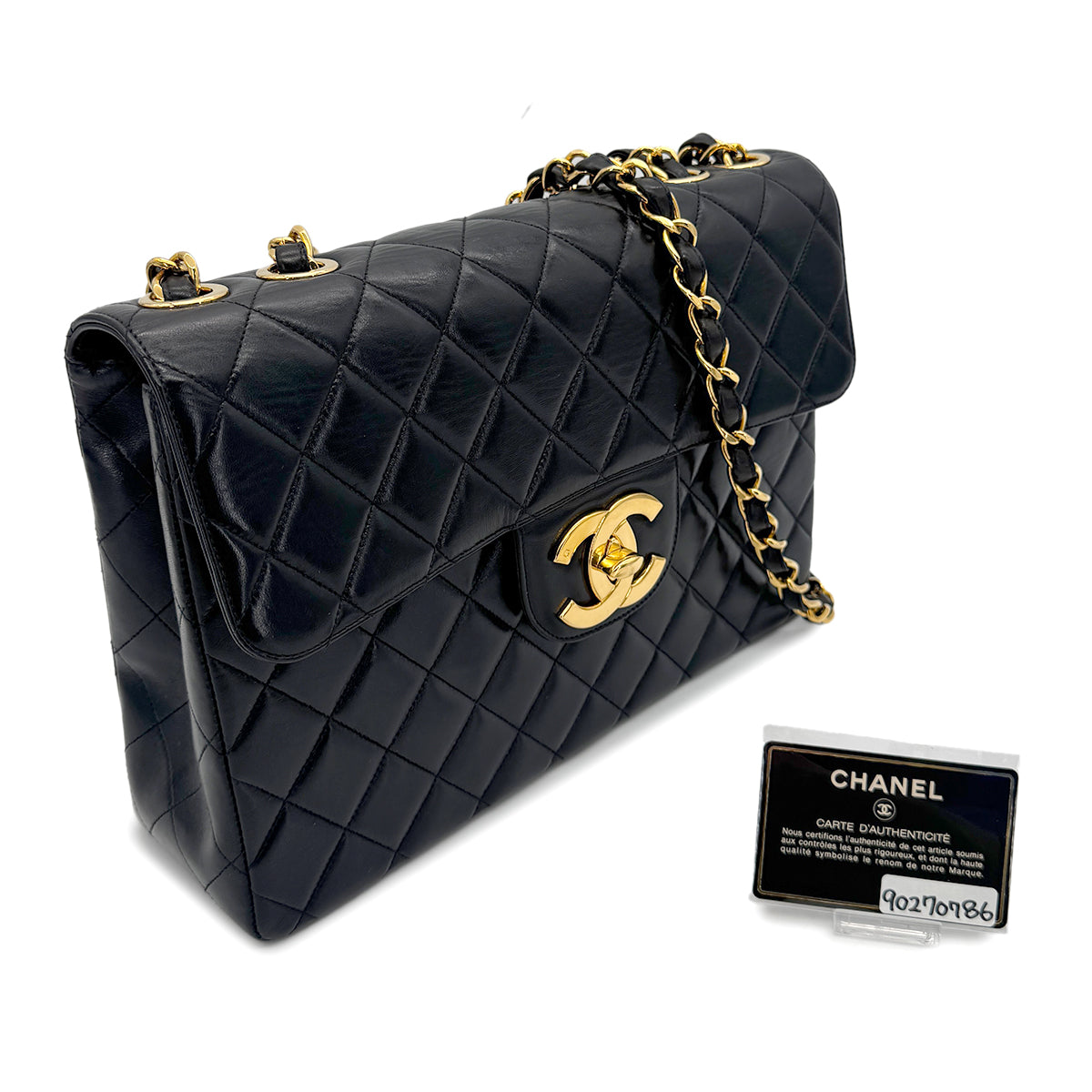 CHANEL VINTAGE BIG COCO MATELASSE CHAIN SHOULDER BAG BLACK LAMB SKIN 90270786