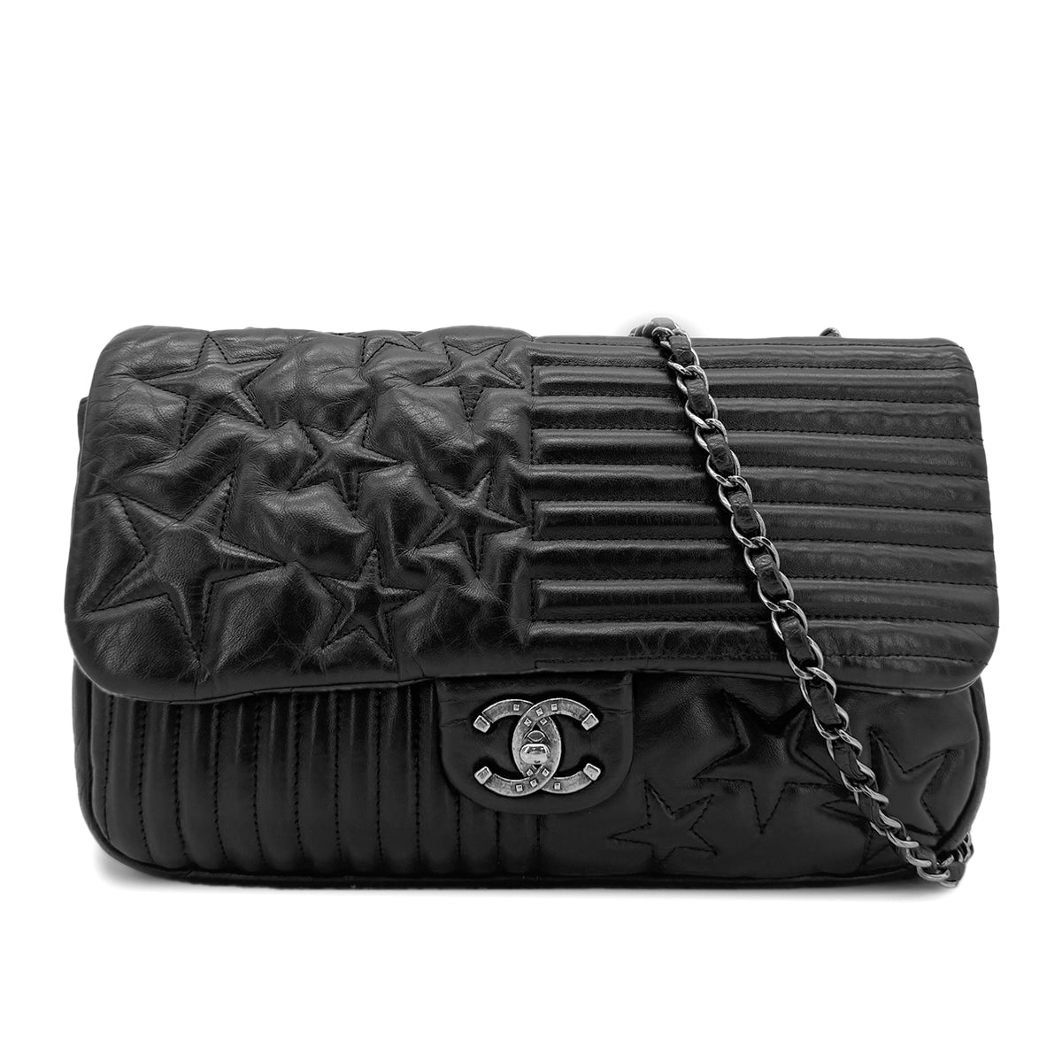 CHANEL PARIDARAS CHAIN SHOULDER BAG STAR BLACK LAMB SKIN 90270787