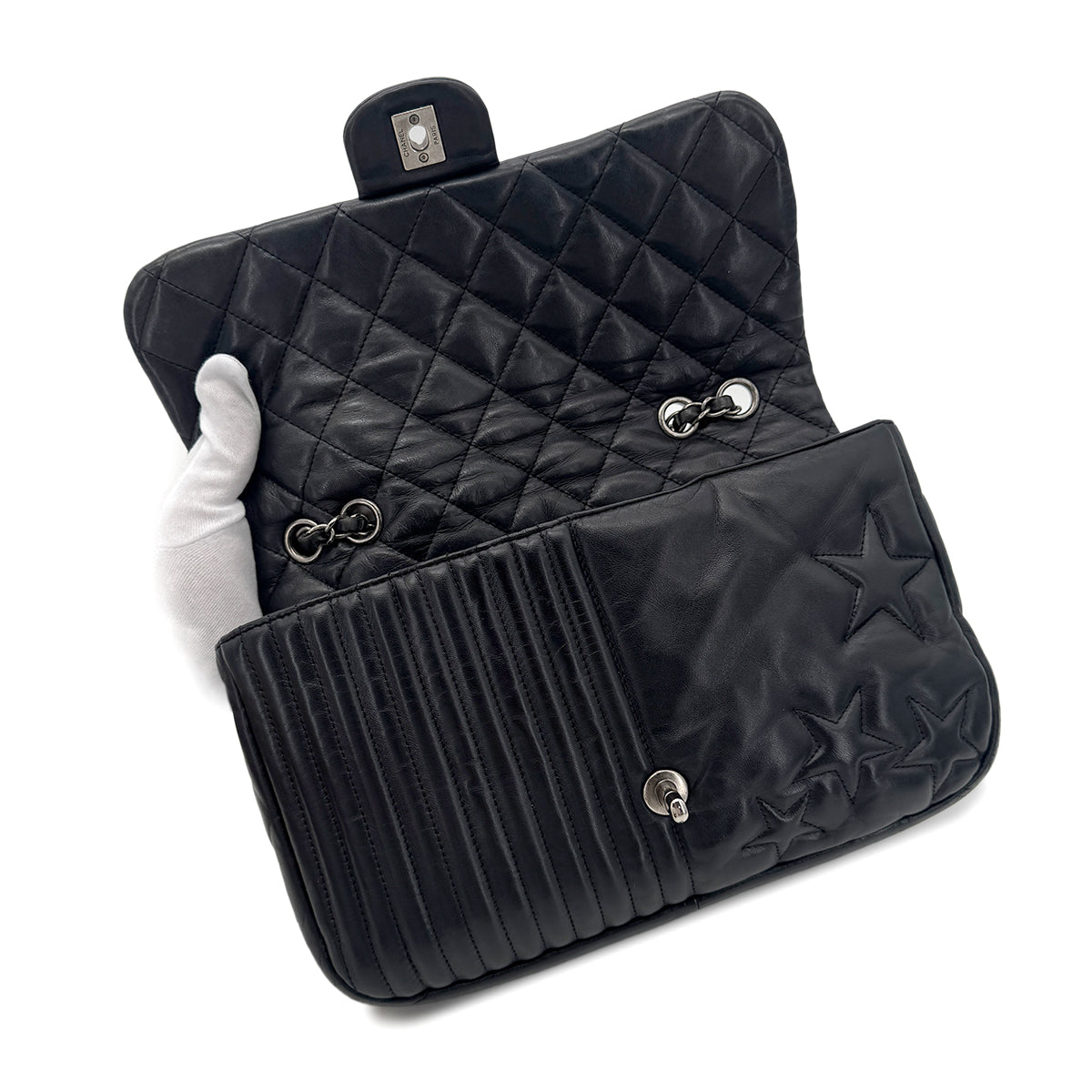 CHANEL PARIDARAS CHAIN SHOULDER BAG STAR BLACK LAMB SKIN 90270787