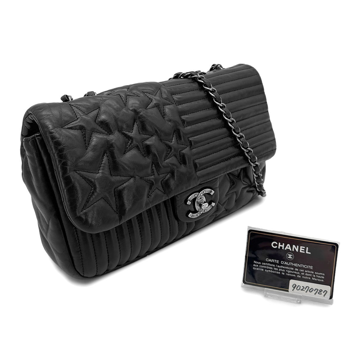 CHANEL PARIDARAS CHAIN SHOULDER BAG STAR BLACK LAMB SKIN 90270787