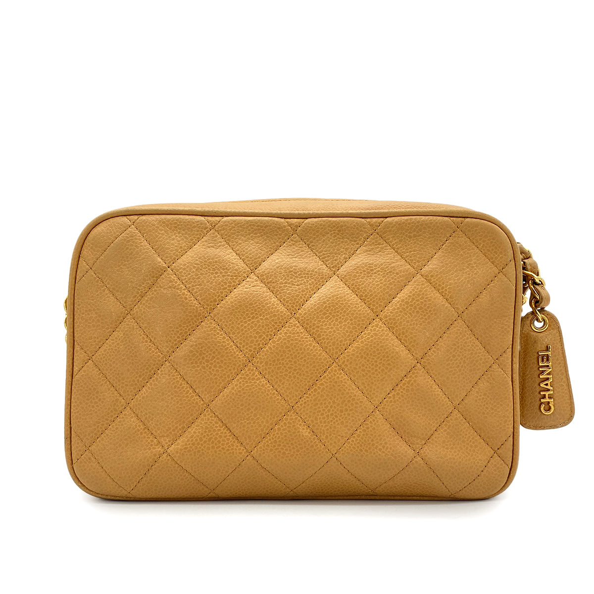 CHANEL VINTAGE MATELASSE CHAIN SHOULDER BAG BEIGE CAVIAR SKIN 90270790