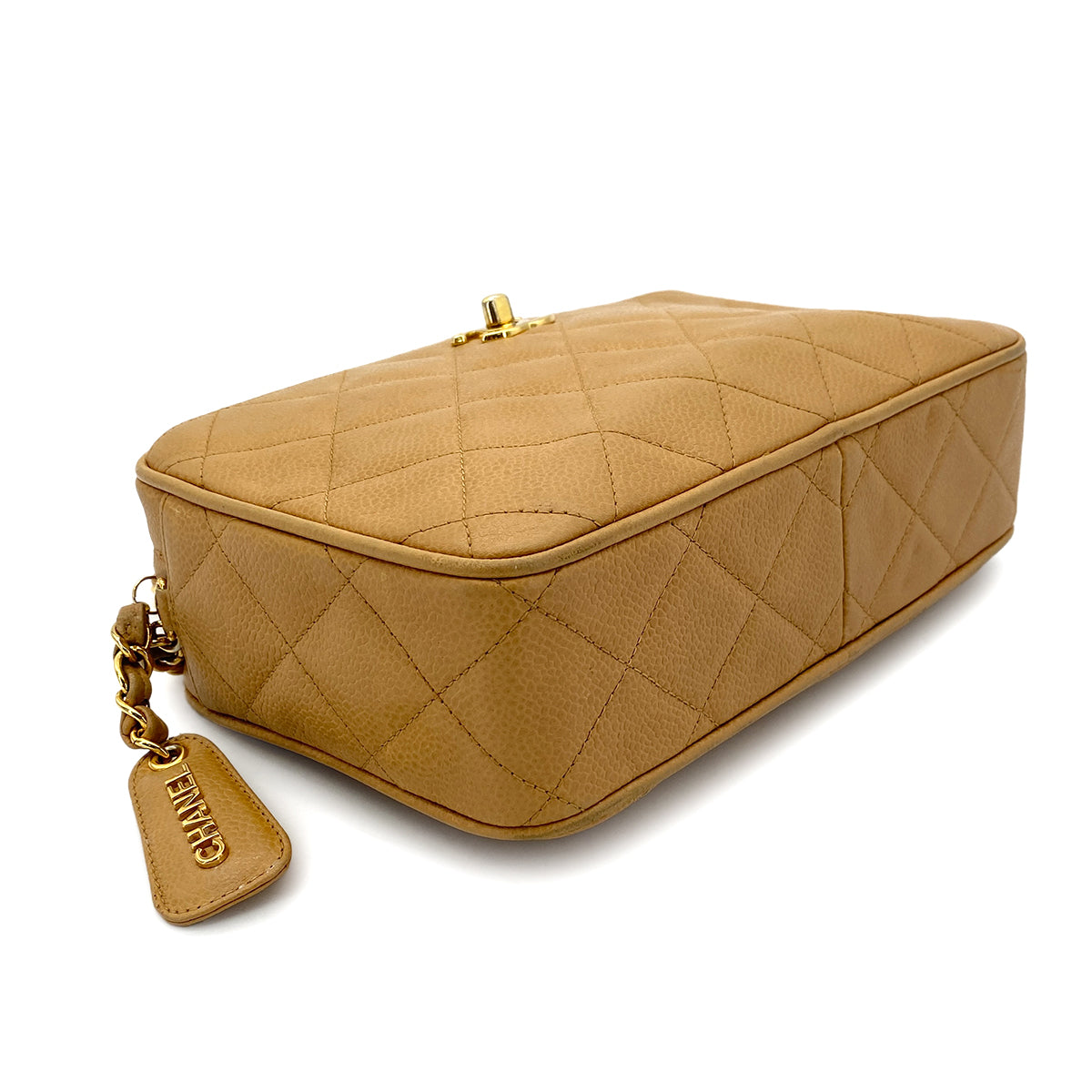 CHANEL VINTAGE MATELASSE CHAIN SHOULDER BAG BEIGE CAVIAR SKIN 90270790