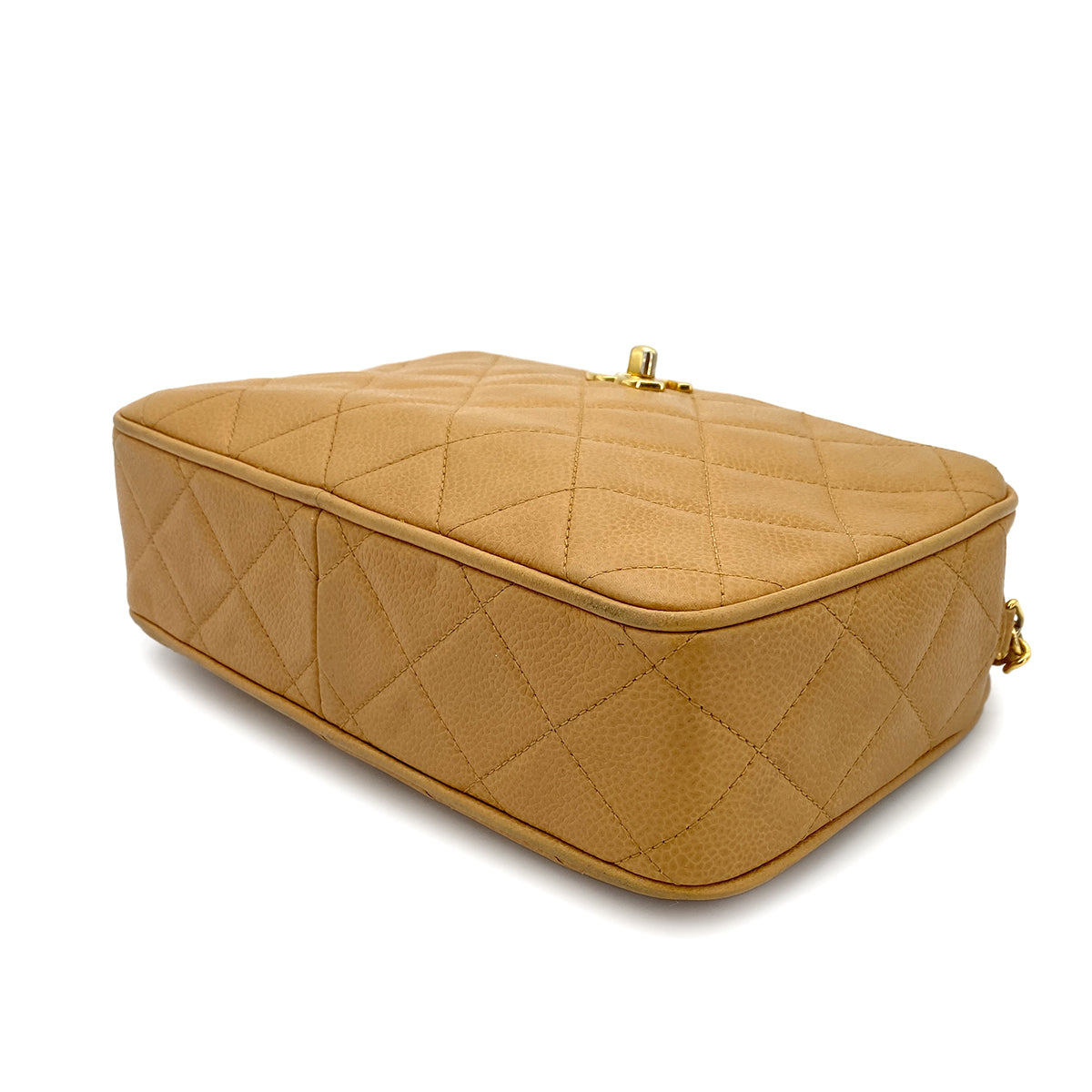 CHANEL VINTAGE MATELASSE CHAIN SHOULDER BAG BEIGE CAVIAR SKIN 90270790