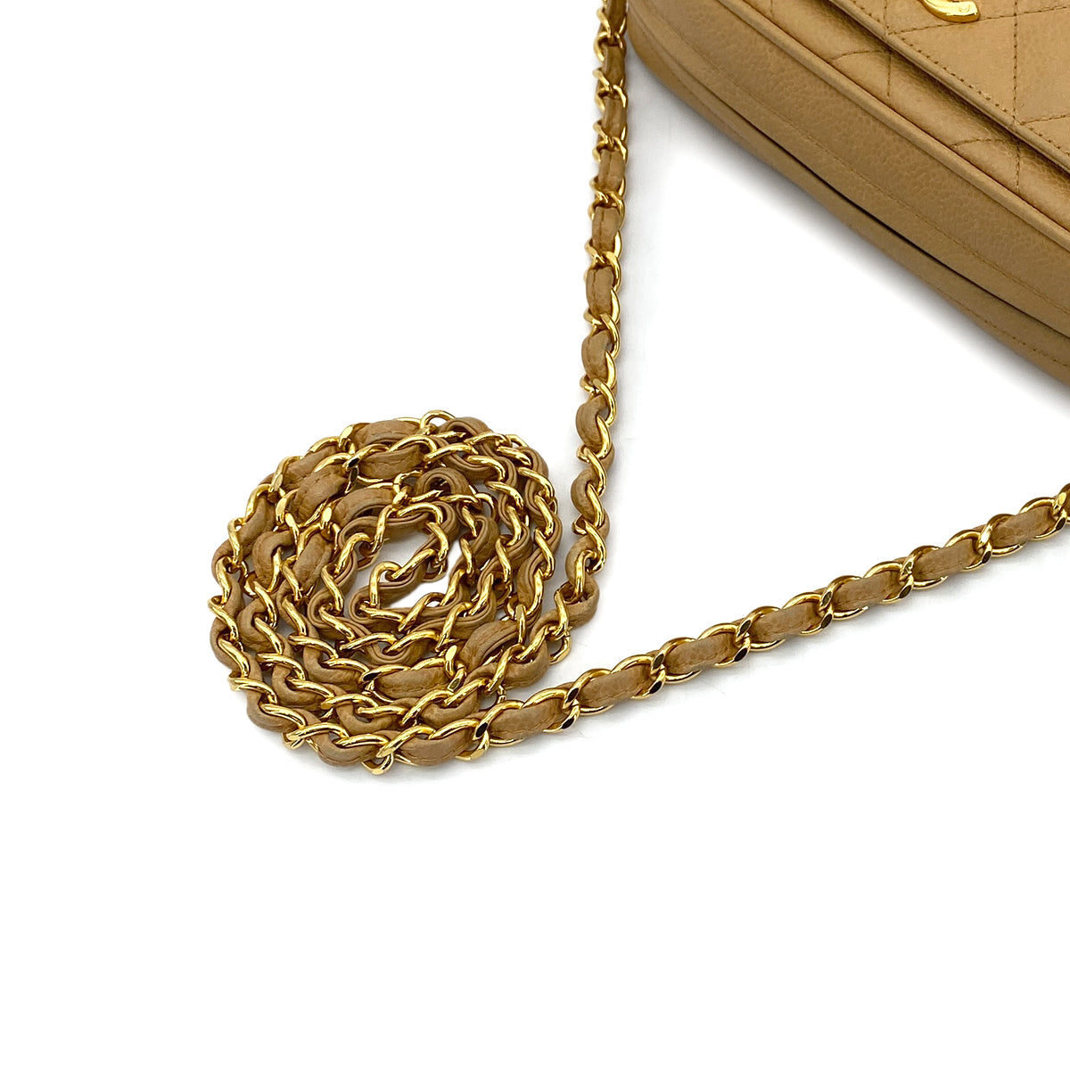 CHANEL VINTAGE MATELASSE CHAIN SHOULDER BAG BEIGE CAVIAR SKIN 90270790