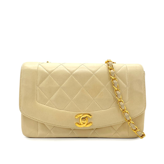 CHANEL VINTAGE DIANA SMALL CHAIN SHOULDER BAG BERGE LAMB SKIN  90270791