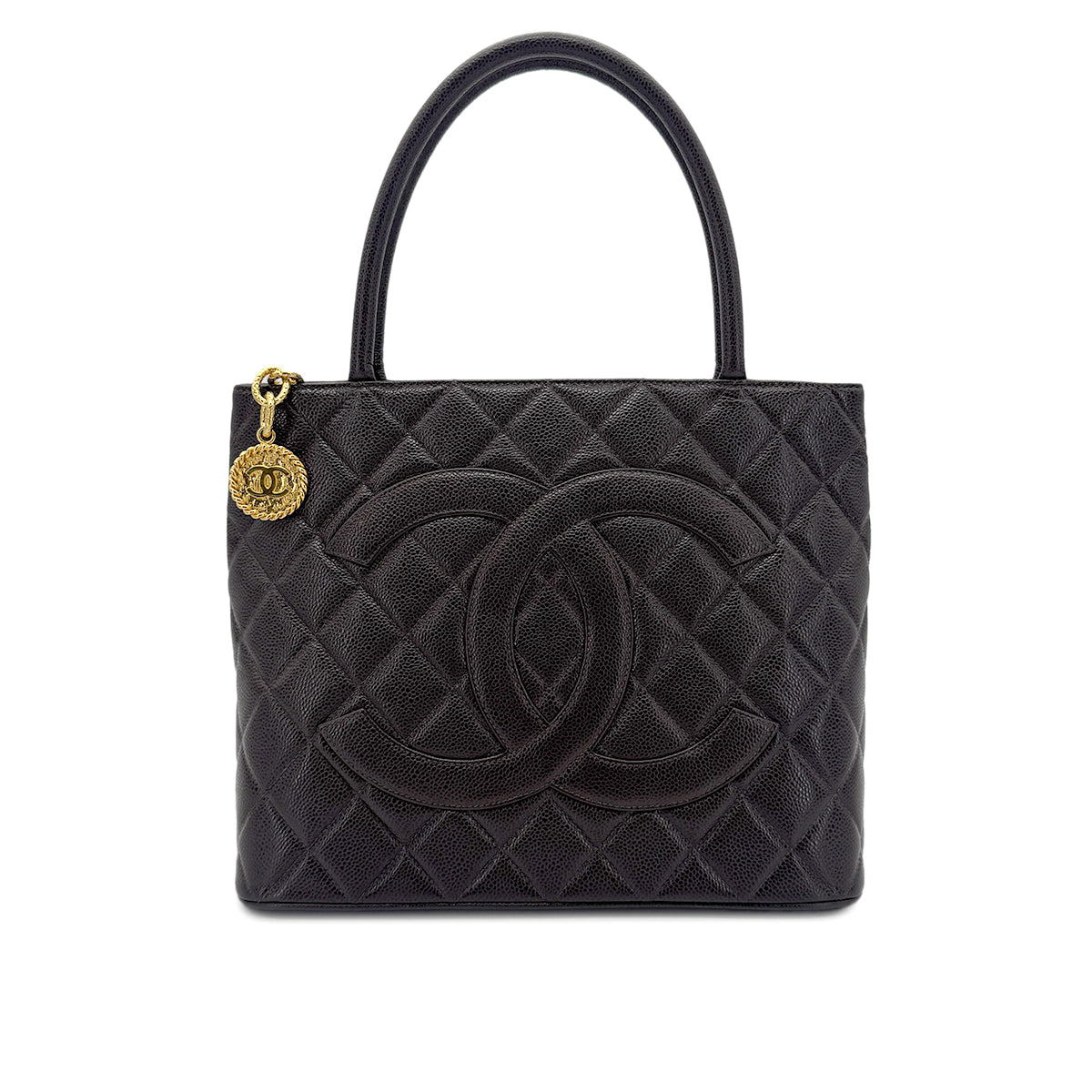 CHANEL VINTAGE MEDALLION TOTE BAG BROWN CAVIAR SKIN 90270795