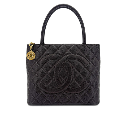 CHANEL VINTAGE MEDALLION TOTE BAG BROWN CAVIAR SKIN 90270795