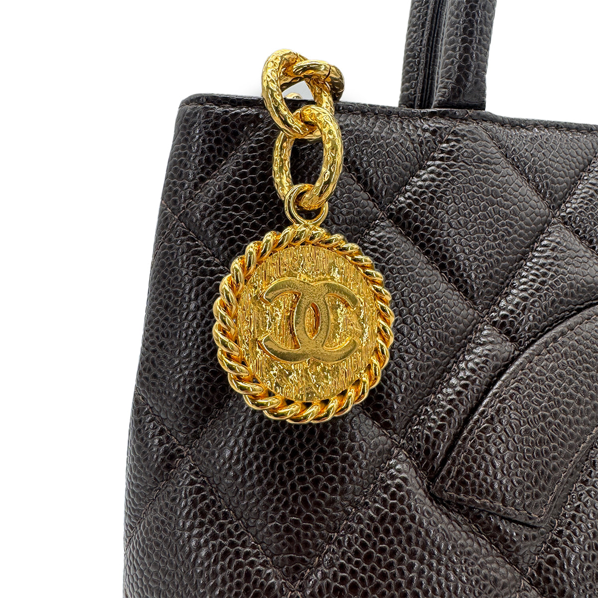 CHANEL VINTAGE MEDALLION TOTE BAG BROWN CAVIAR SKIN 90270795