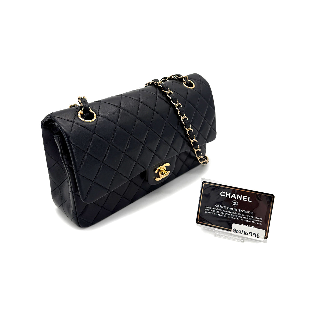 CHANEL VINTAGE CLASSIC FLAP MEDIUM CHAIN SHOULDER BAG BLACK LAMB SKIN 90270796