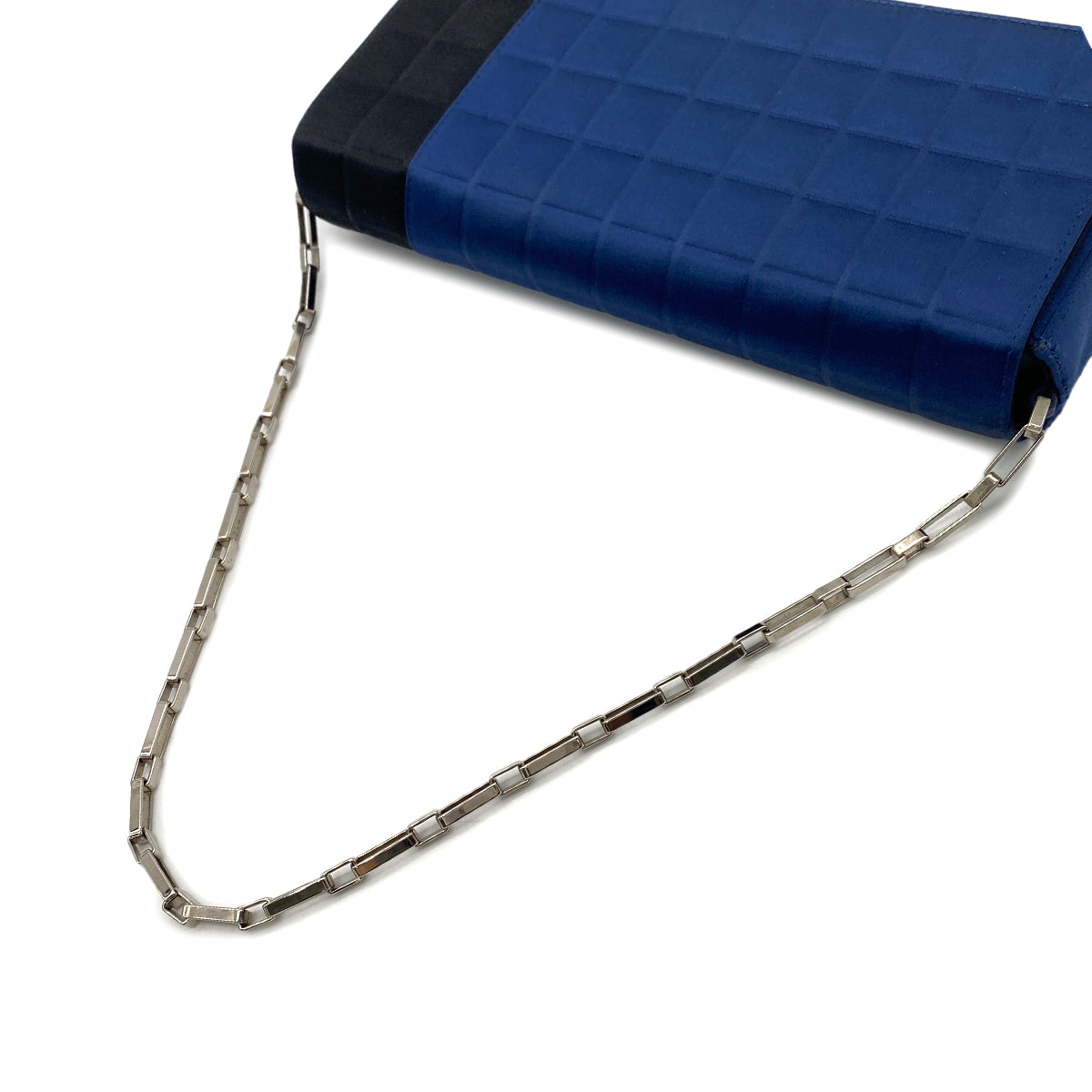 CHANEL VINTAGE CHOCOLATE BAR CHAIN SHOULDER BAG BLUE BLACK SATIN 90270797