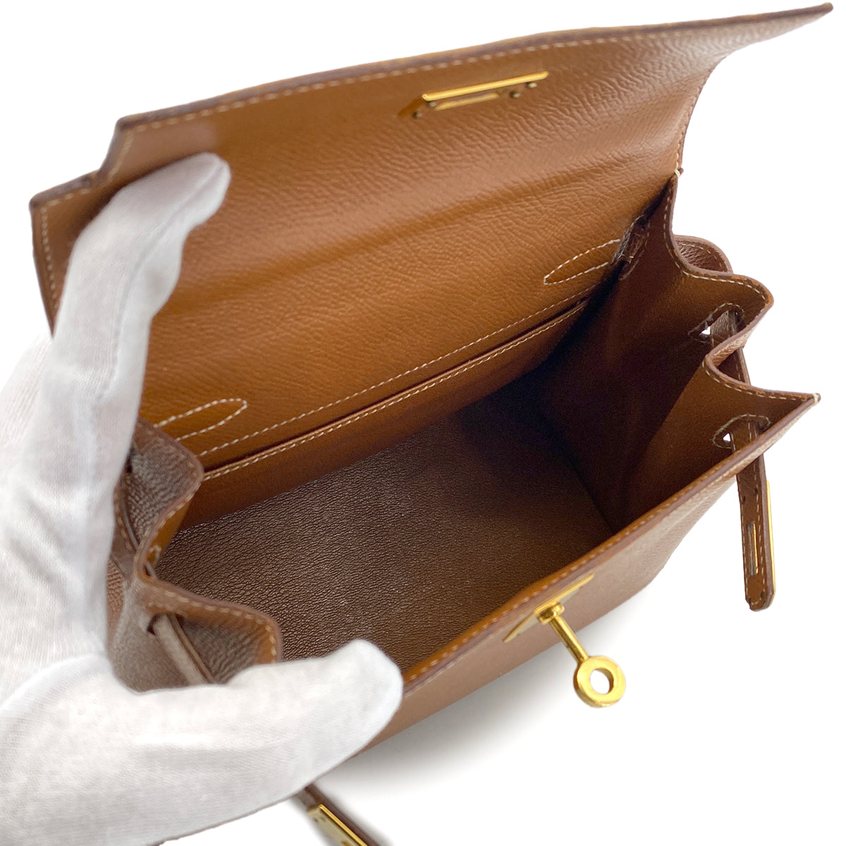 HERMES MINI KELLY 20 SELLIER GOLD COUCHEVEL SHOULDER BAG V GHW 90270798