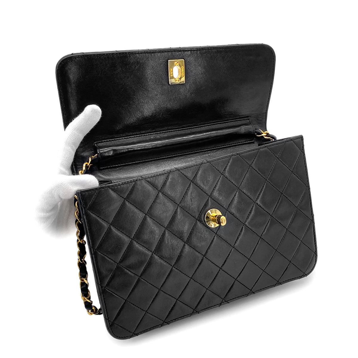 CHANEL VINTAGE MATELASSE 2WAY CHAIN SHOULDER BAG BLACK LAMB SKIN 90270799