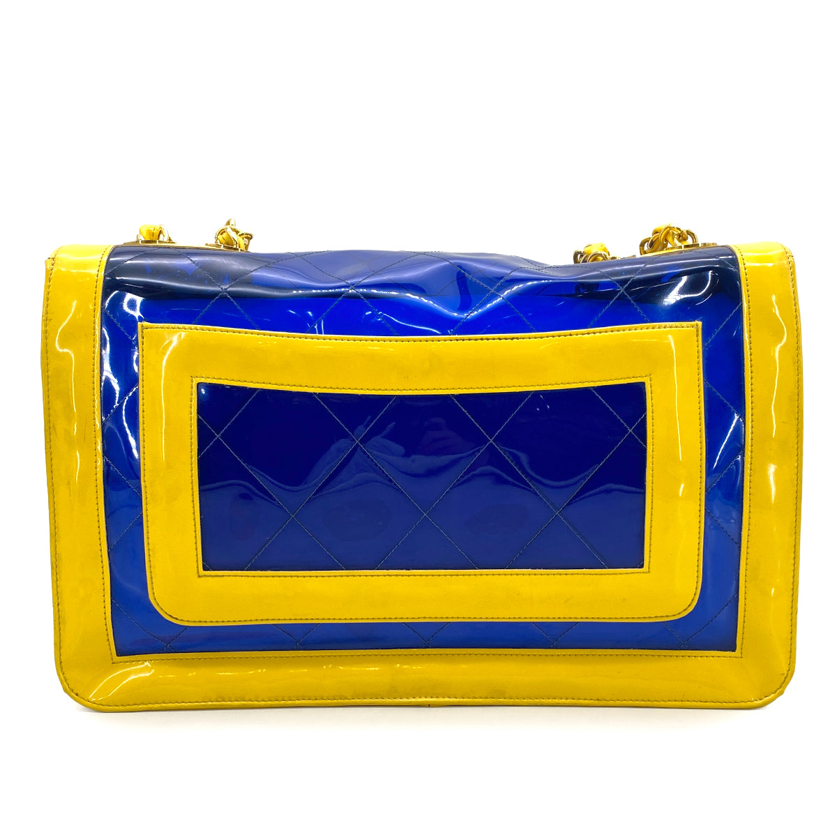 CHANEL VINTAGE MATELASSE CHAIN SHOULDER BAG YELLOW BLUE VINYL 90270800