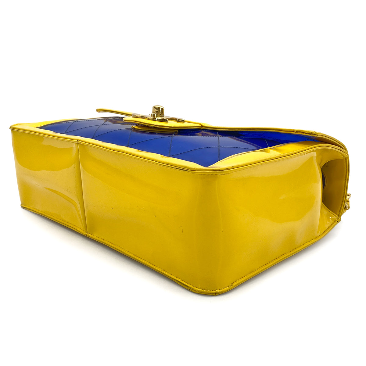 CHANEL VINTAGE MATELASSE CHAIN SHOULDER BAG YELLOW BLUE VINYL 90270800