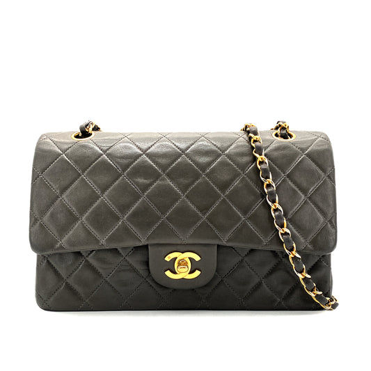 CHANEL VINTAGE CLASSIC FLAP MEDIUM CHAIN SHOULDER BAG GRAY LAMB SKIN 90270801