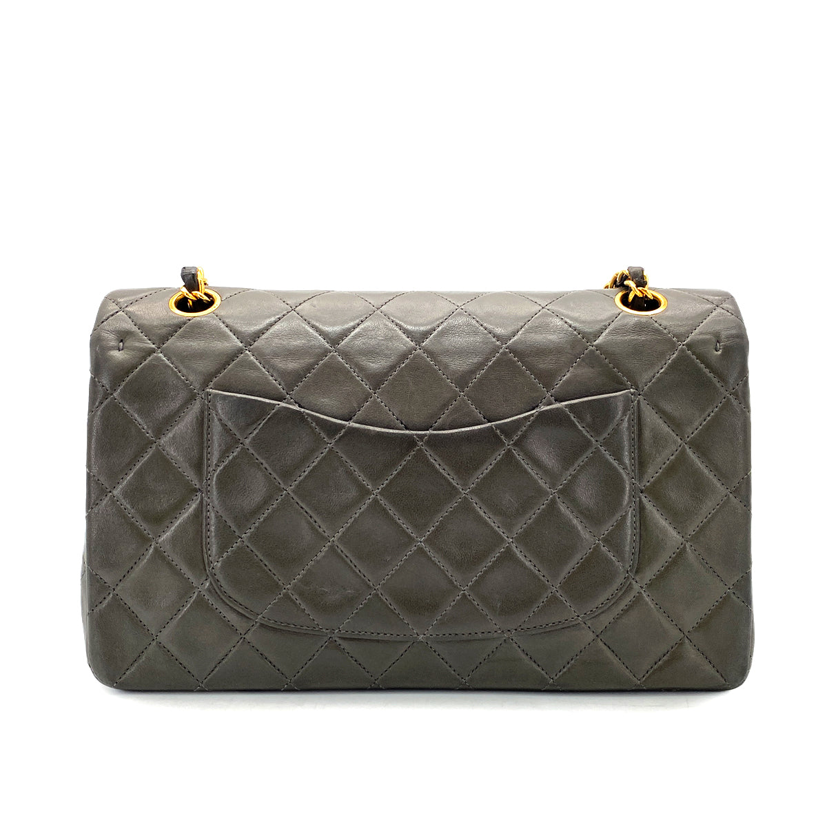 CHANEL VINTAGE CLASSIC FLAP MEDIUM CHAIN SHOULDER BAG GRAY LAMB SKIN 90270801