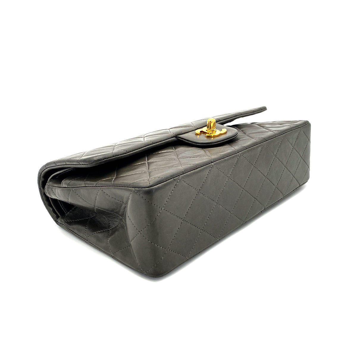 CHANEL VINTAGE CLASSIC FLAP MEDIUM CHAIN SHOULDER BAG GRAY LAMB SKIN 90270801