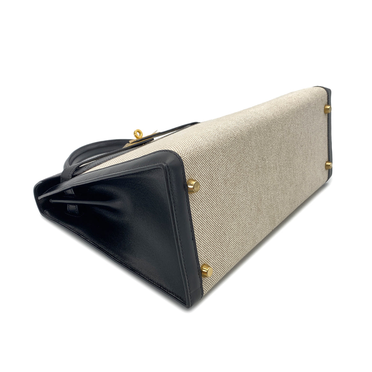 HERMES KELLY 32 BLACK BOXCALF TOILE H HAND SHOULDER BAG GHW □H 90270805