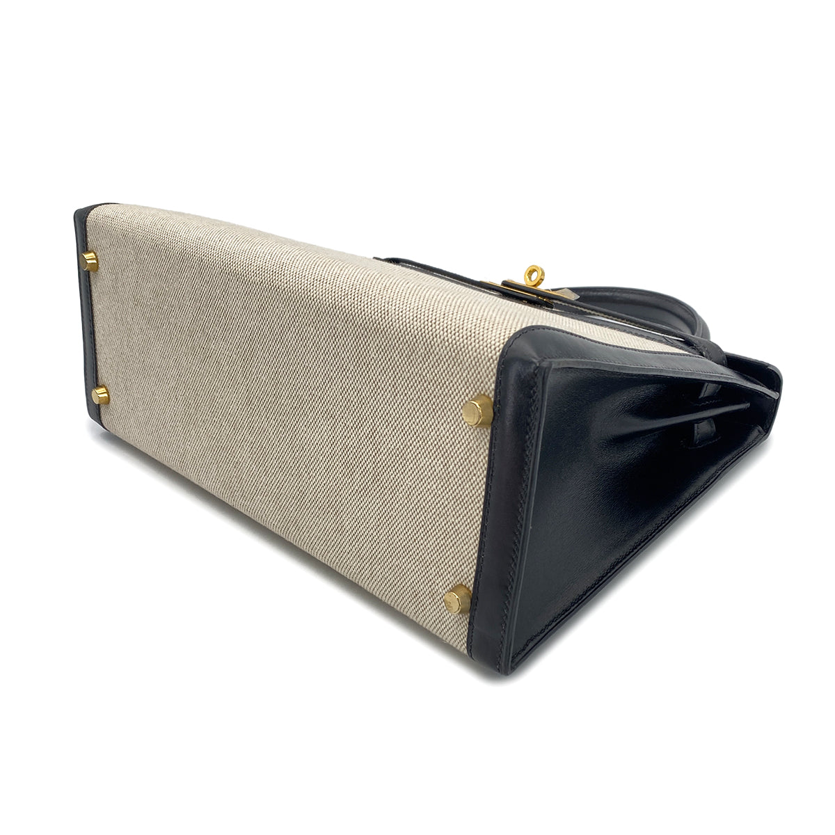 HERMES KELLY 32 BLACK BOXCALF TOILE H HAND SHOULDER BAG GHW □H 90270805