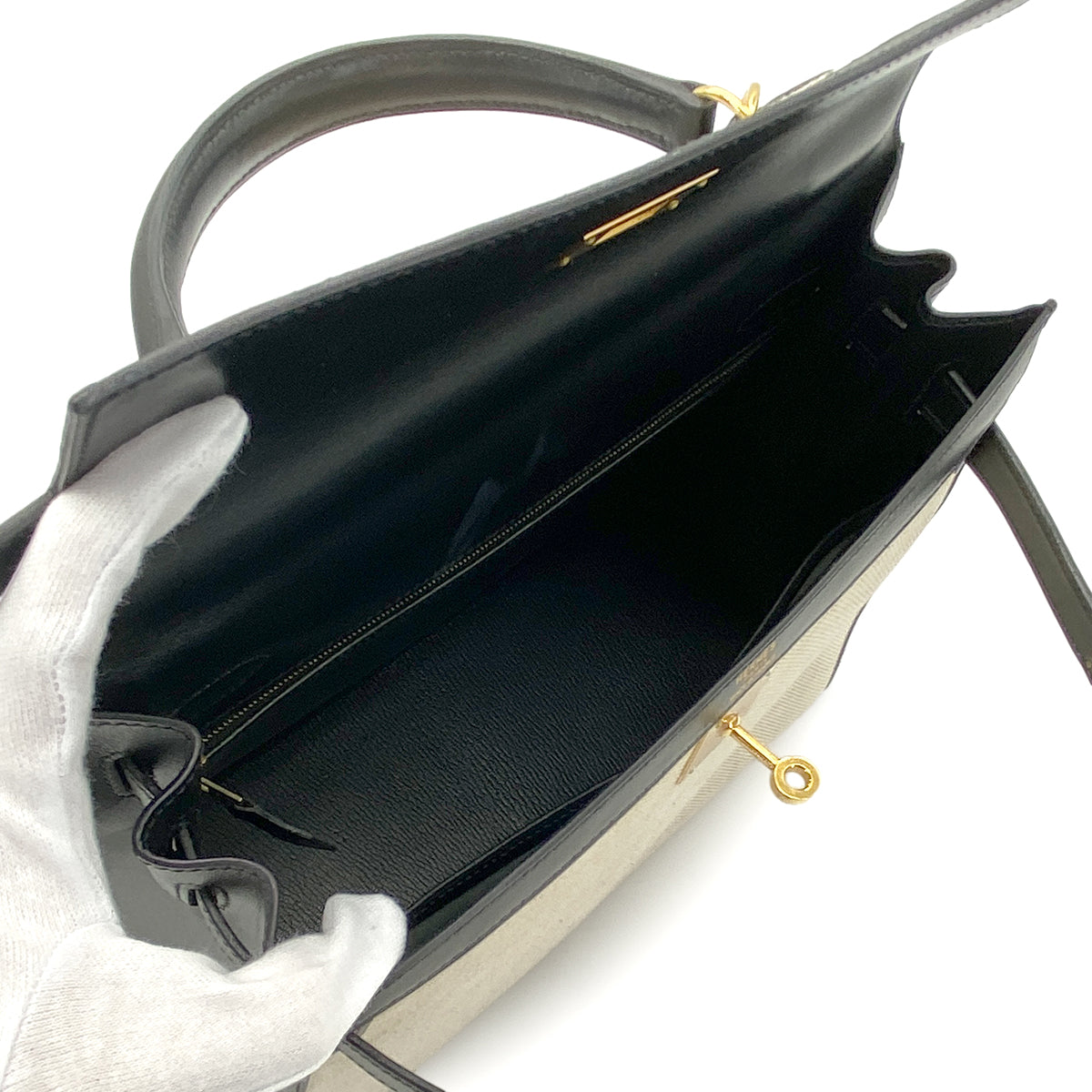 HERMES KELLY 32 BLACK BOXCALF TOILE H HAND SHOULDER BAG GHW □H 90270805