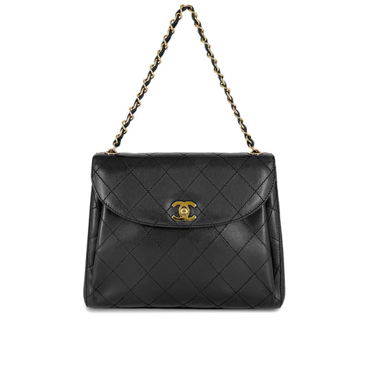CHANEL VINTAGE MATELASSE CHAIN SHOULDER BAG BLACK LAMB SKIN 90270807