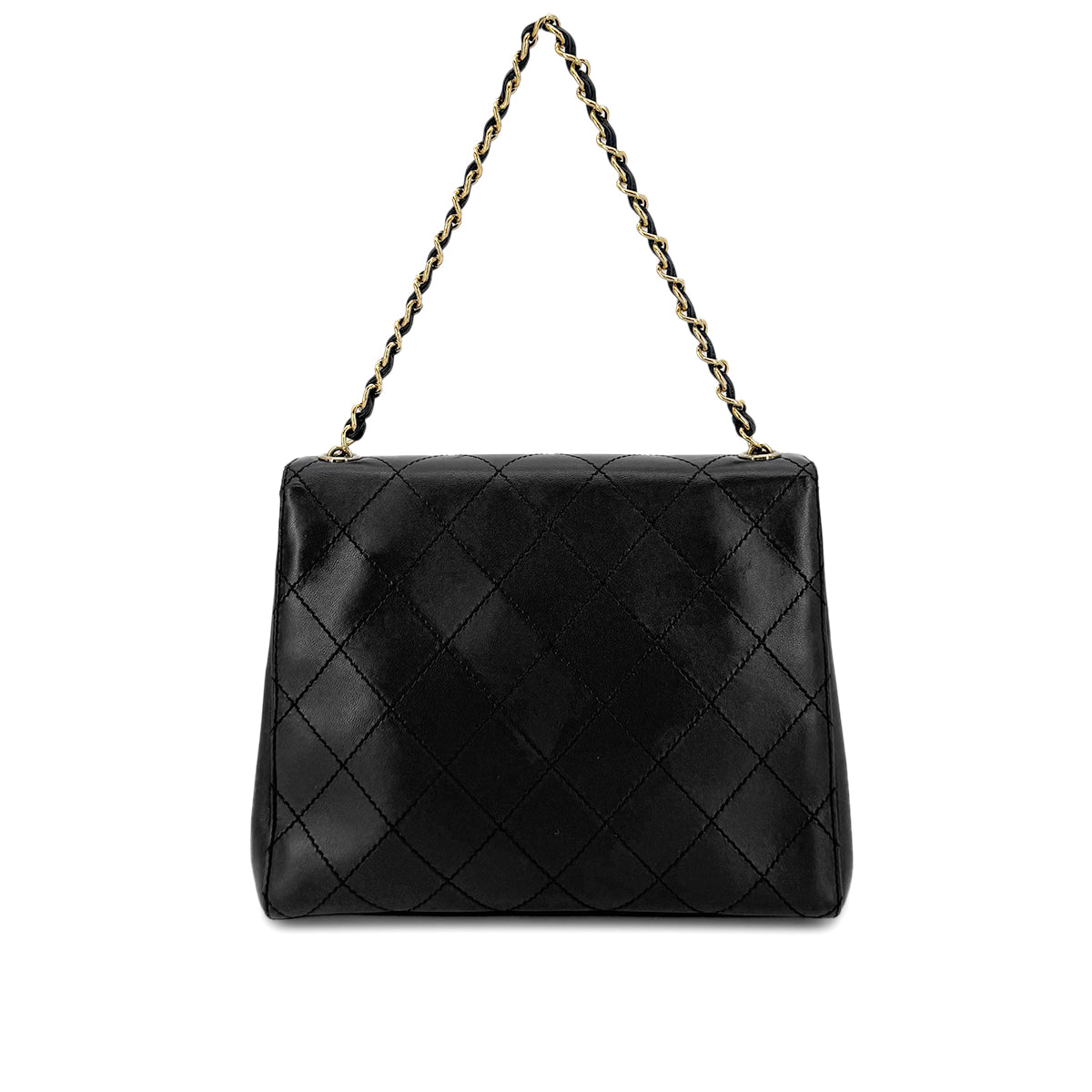 CHANEL VINTAGE MATELASSE CHAIN SHOULDER BAG BLACK LAMB SKIN 90270807
