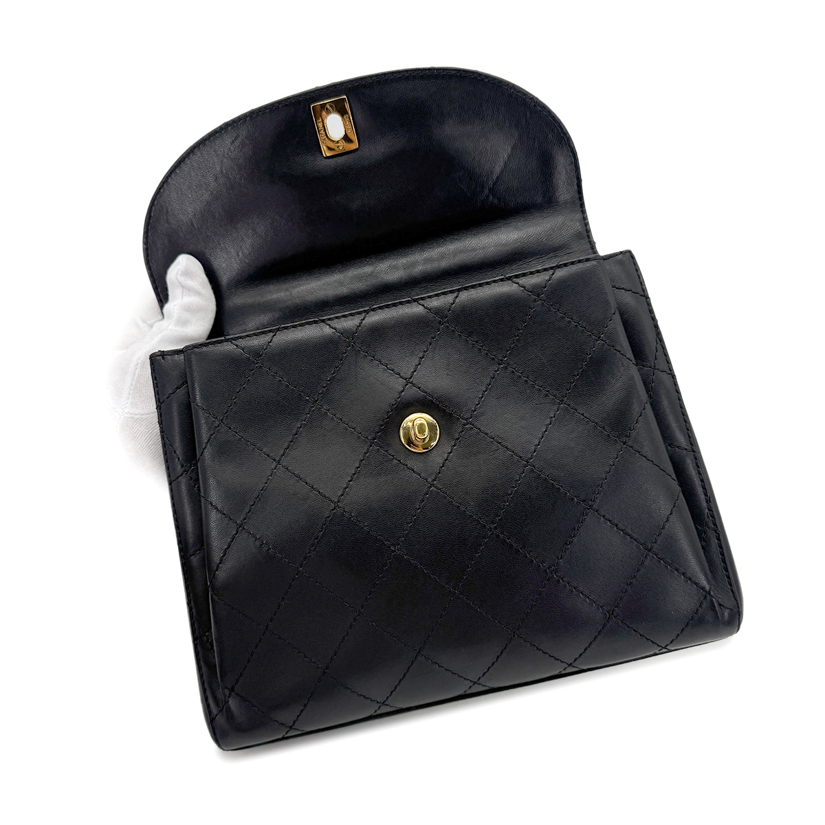 CHANEL VINTAGE MATELASSE CHAIN SHOULDER BAG BLACK LAMB SKIN 90270807