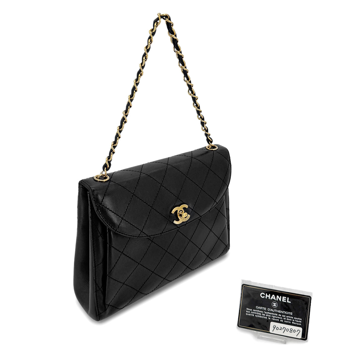 CHANEL VINTAGE MATELASSE CHAIN SHOULDER BAG BLACK LAMB SKIN 90270807