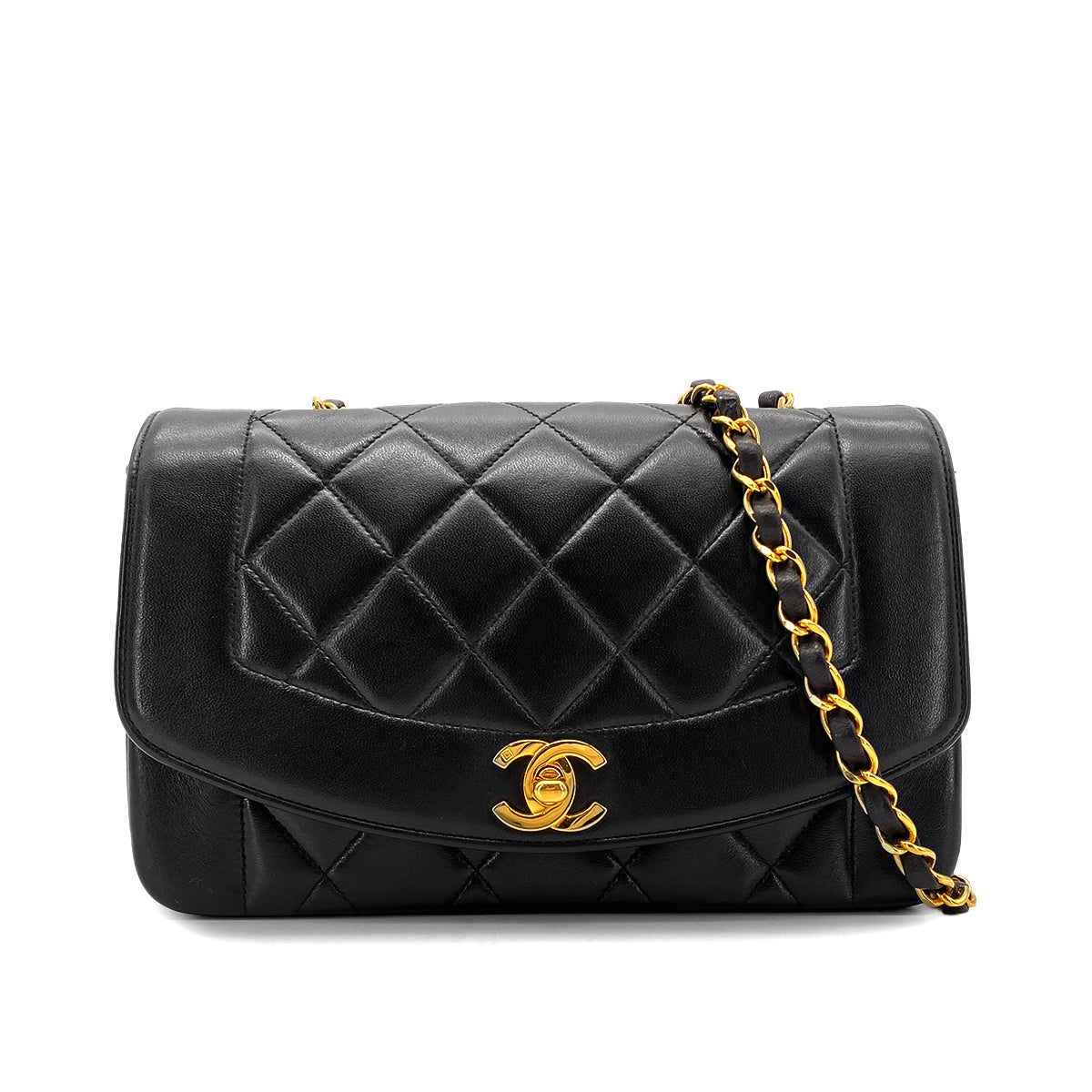 CHANEL VINTAGE DIANA SMALL CHAIN SHOULDER BAG BLACK LAMB SKIN 90270845