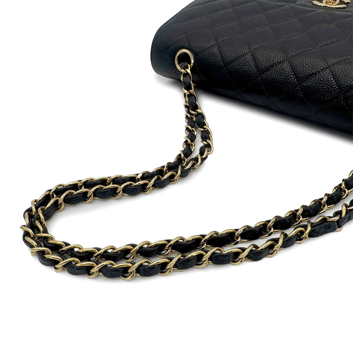 CHANEL VINTAGE CLASSIC FLAP MEDIUM CHAIN SHOULDER BAG BLACK CAVIAR SKIN 90270851