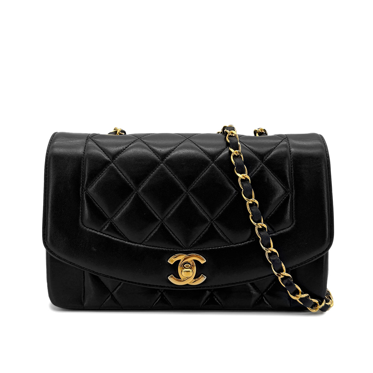 CHANEL VINTAGE DIANA SMALL CHAIN SHOULDER BAG BLACK LAMB SKIN 90270854
