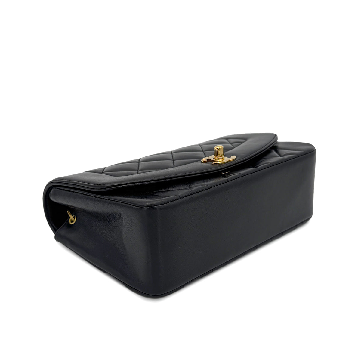 CHANEL VINTAGE DIANA SMALL CHAIN SHOULDER BAG BLACK LAMB SKIN 90270854