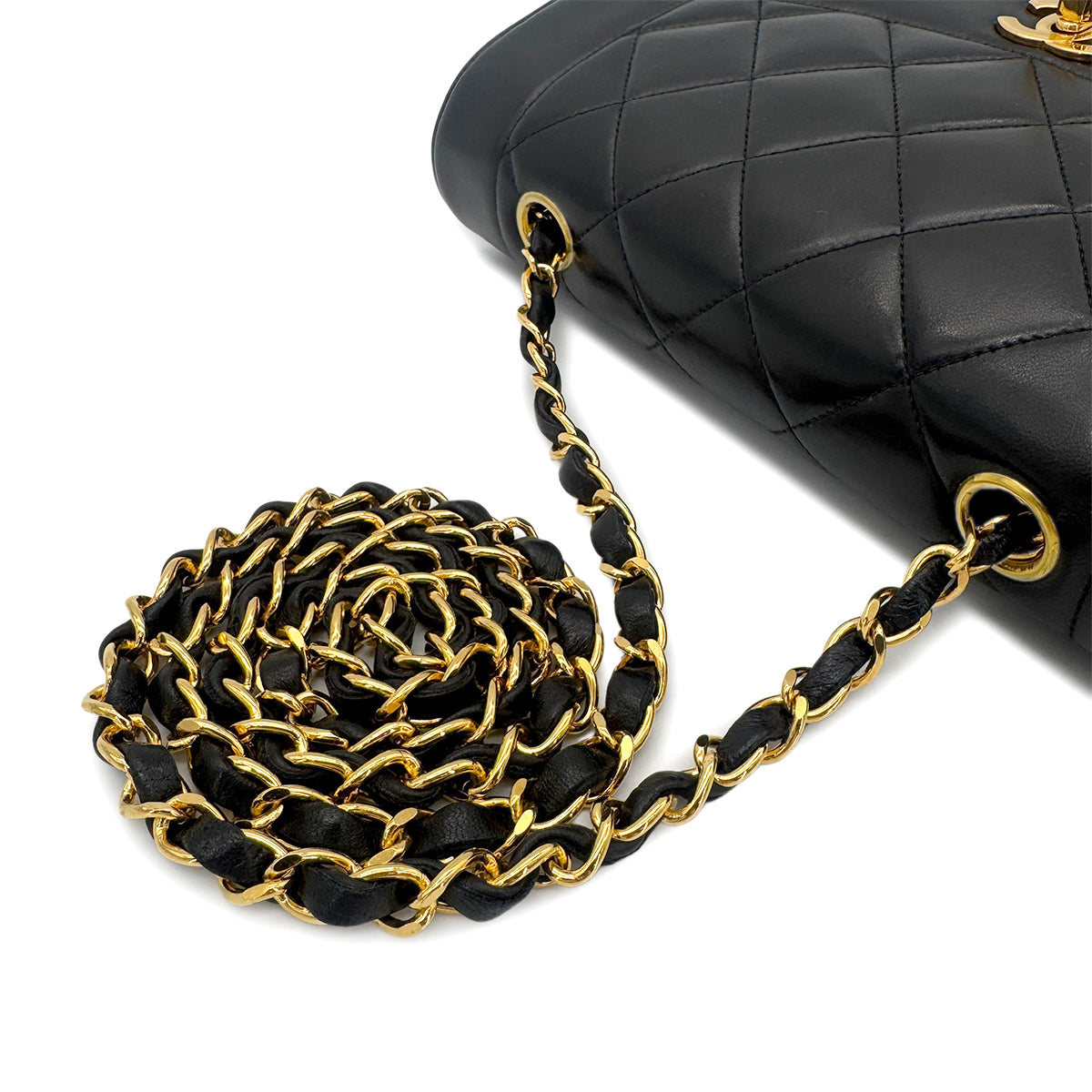 CHANEL VINTAGE DIANA SMALL CHAIN SHOULDER BAG BLACK LAMB SKIN 90270854