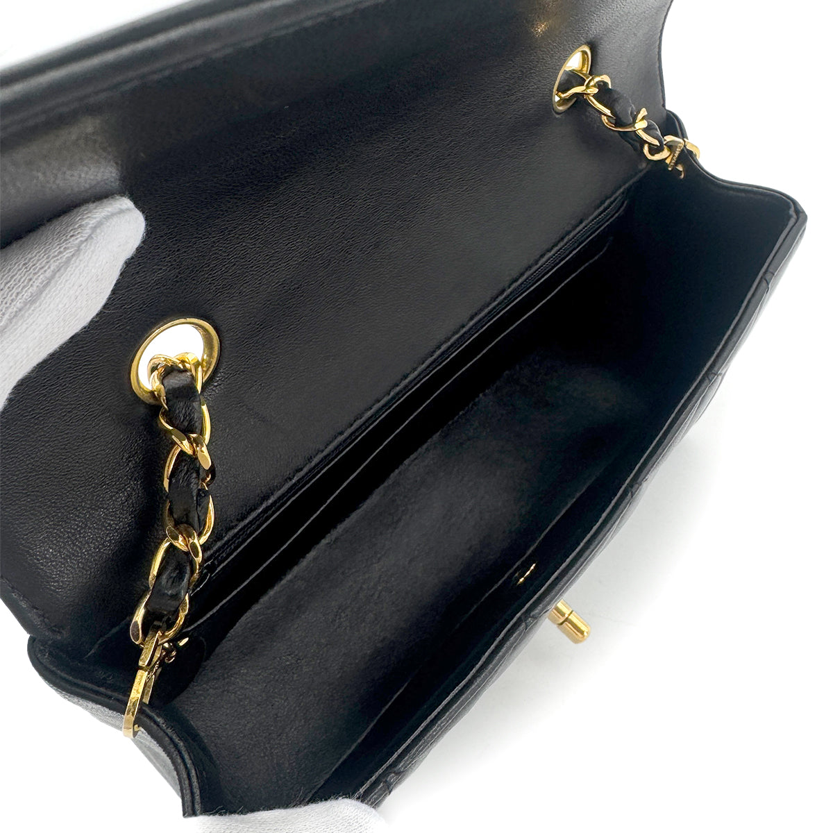 CHANEL VINTAGE DIANA SMALL CHAIN SHOULDER BAG BLACK LAMB SKIN 90270854