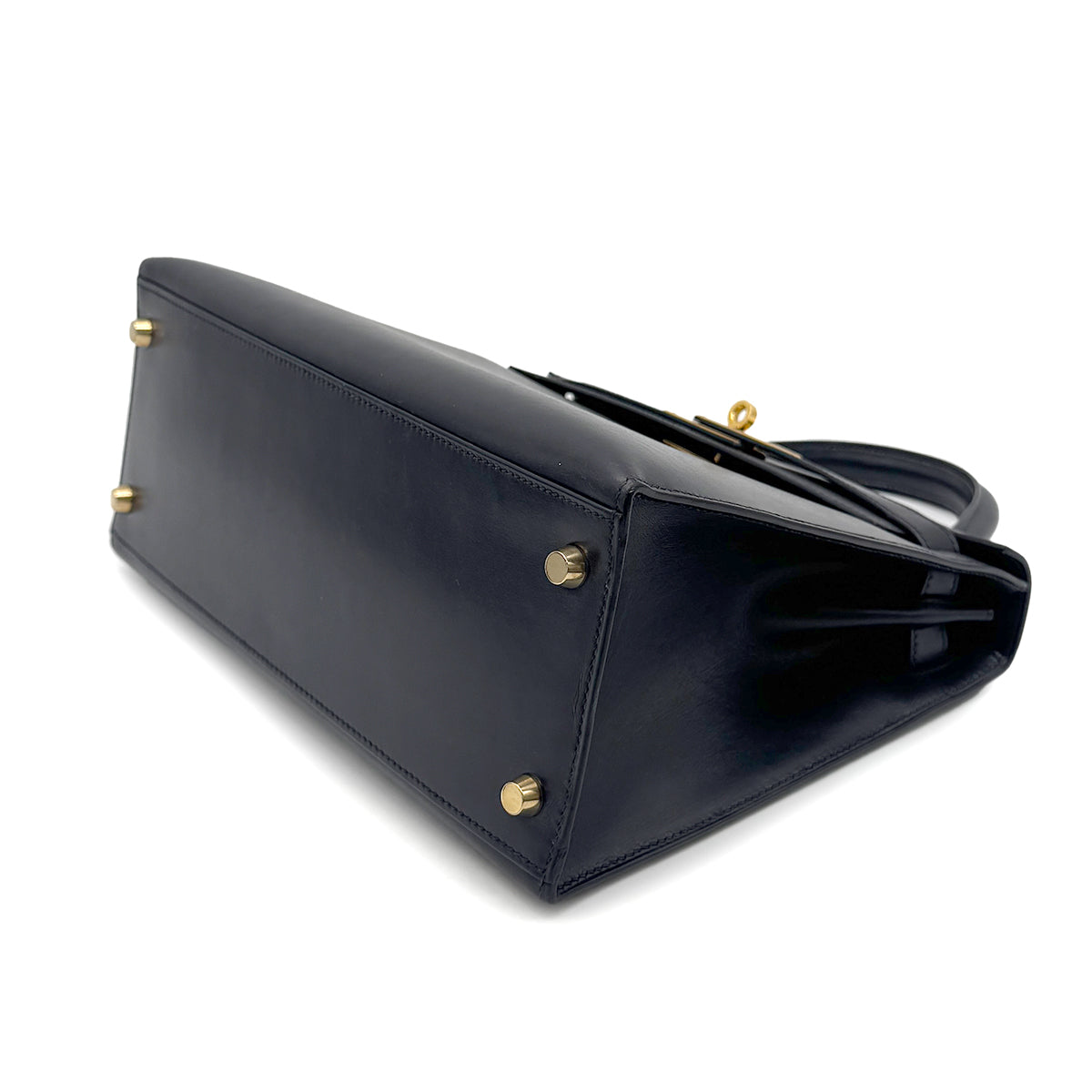 HERMES KELLY 28 SELLIER BLUE INDIGO BOX CALF HAND SHOULDER BAG □B GHW 90270855